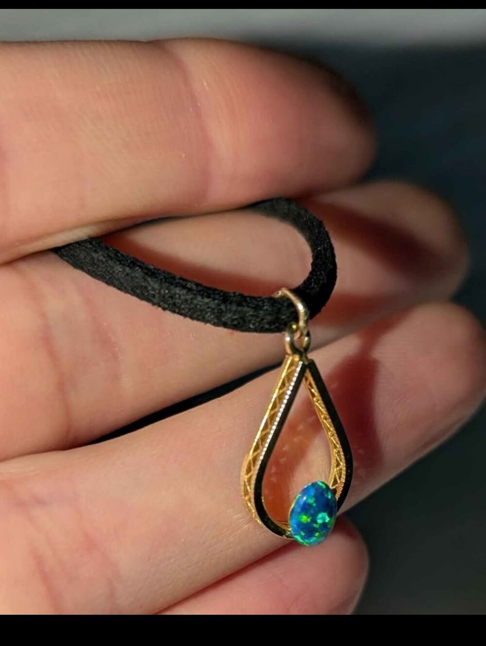 Gold Teardrop Pendant Necklace with Blue-Green Opal Accent